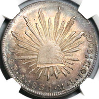 1834-Mo NGC MS 63 Mexico 8 Reales Cap Rays Rare Silver Coin POP 3/1 (24040804C)