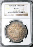 1834-Mo NGC MS 63 Mexico 8 Reales Cap Rays Rare Silver Coin POP 3/1 (24040804C)