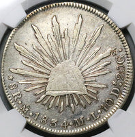 1834-Mo NGC VF Mexico 8 Reales Cap Rays Scarce Silver Coin (24040602C)