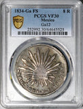 1834-Ga PCGS VF 30 Mexico 8 Reales Guadalajara Scarce Cap Rays Silver Coin POP 2/0 (26033001D)