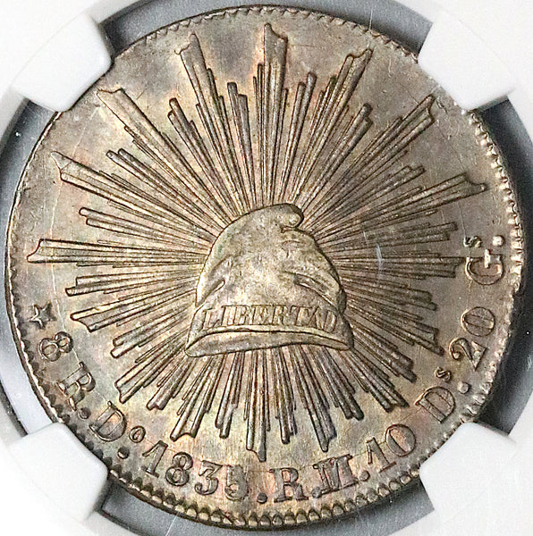 1835/3/1-Do NGC AU 58 Mexico 8 Reales Durango Rare Silver Coin POP 2/1 (23091601C)