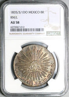 1835/3/1-Do NGC AU 58 Mexico 8 Reales Durango Rare Silver Coin POP 2/1 (23091601C)
