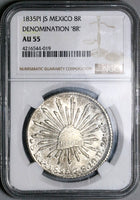 1835-Pi NGC AU 55 Mexico 8 Reales 8R Rare Potosi Mint Silver Coin (25040201D)