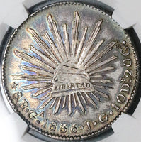 1836-Ga NGC AU Mexico 8 Reales Guadalajara Mint Cap Rays Rare Coin (24052704C)