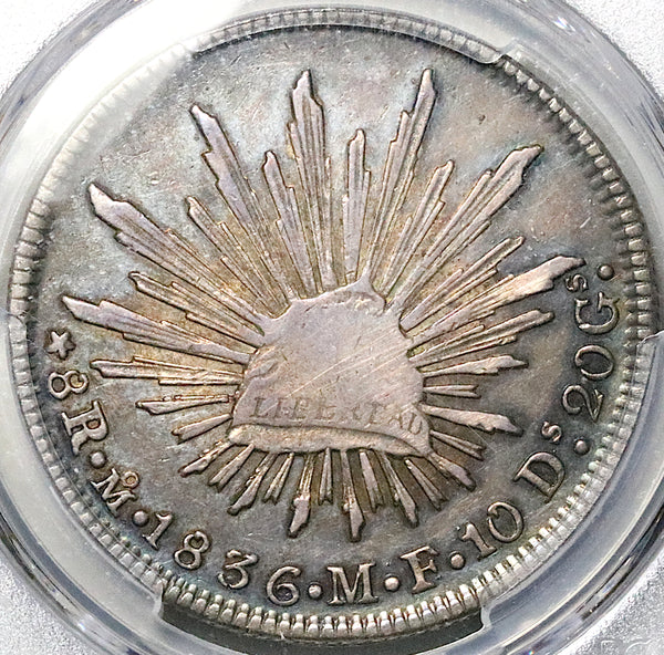 1836-Mo MF/ML PCGS XF 45 Mexico 8 Reales Rare Cap Rays Silver Coin POP 1/0 (25092301C)