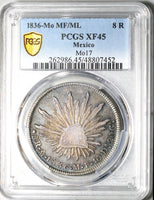 1836-Mo MF/ML PCGS XF 45 Mexico 8 Reales Rare Cap Rays Silver Coin POP 1/0 (25092301C)