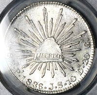1836-Pi PCGS UNC Mexico 8 Reales Potosi Mint Scarce 8Rs Silver Coin (25032702C)