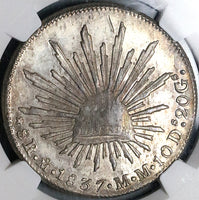 1837/6-Mo NGC AU Mexico 8 Reales Cap Rays Rare Overdate Silver Coin (24052501C)