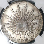 1837/6-Mo NGC AU Mexico 8 Reales Cap Rays Rare Overdate Silver Coin (24052501C)