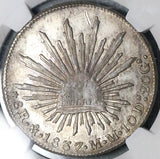 1837/6-Mo NGC AU Mexico 8 Reales Cap Rays Rare Overdate Silver Coin (24052501C)