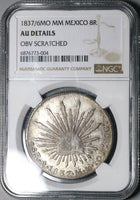 1837/6-Mo NGC AU Mexico 8 Reales Cap Rays Rare Overdate Silver Coin (24052501C)