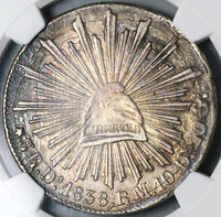 1838-Do NGC AU 53 Mexico 8 Reales Durango Mint Cap Rays Scarce Silver Coin (23091102C)