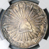 1838-Do NGC AU 53 Mexico 8 Reales Durango Mint Cap Rays Scarce Silver Coin (23091102C)