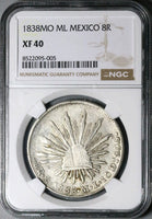 1838-Mo ML NGC XF 40 Mexico 8 Reales Cap Rays Scarce Silver Coin (25092701C)