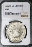 1838-Mo ML NGC XF 40 Mexico 8 Reales Cap Rays Scarce Silver Coin (25092701C)