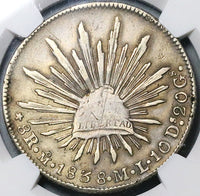 1838-Mo NGC XF Mexico 8 Reales Cap Rays Scarce Silver Coin (24052502C)