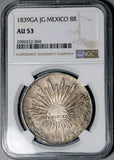 1838-Ga JG NGC AU 53 Mexico 8 Reales Guadalajara Cap Rays Rare Silver Coin (26032903D)