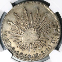 1839-Mo NGC AU 58 Mexico 8 Reales City Mint Scarce Cap Rays Silver Coin (25091401D)