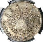 1839-Mo NGC AU 58 Mexico 8 Reales City Mint Scarce Cap Rays Silver Coin (25091401D)