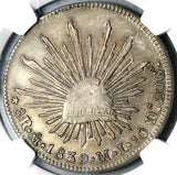 1839-Mo NGC AU 58 Mexico 8 Reales City Mint Scarce Cap Rays Silver Coin (25091401D)