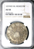 1839-Mo NGC AU 58 Mexico 8 Reales City Mint Scarce Cap Rays Silver Coin (25091401D)