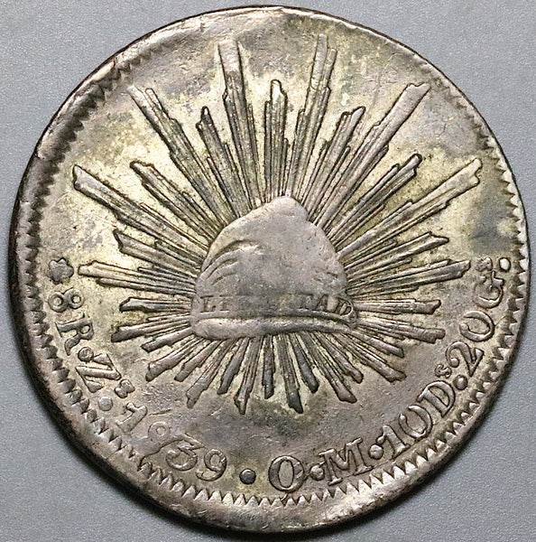 1839-Zs Mexico 8 Reales Zacatecas Mint VF+ Cap Rays Silver Coin (24070402R)