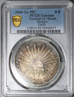 1840-Ga PCGS AU Mexico 8 Reales Guadalajara Mint Cap Rays Rare Silver Co (25040603D)