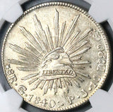 1840/30-Go NGC MS 62 Mexico 8 Reales Guanajuato Overdate Cap Rays Silver Coin (24061502C)