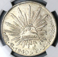 1840/30-Go NGC MS 62 Mexico 8 Reales Guanajuato Overdate Cap Rays Silver Coin (24061502C)