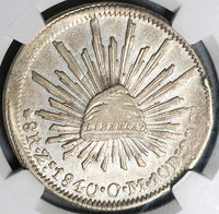1840-Zs NGC AU 50 Mexico 8 Reales Zacatecas Cap Rays Silver Coin (24032901C)