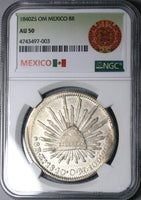 1840-Zs NGC AU 50 Mexico 8 Reales Zacatecas Cap Rays Silver Coin (24032901C)