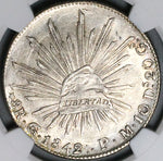 1842-Go PM NGC MS 62 Mexico 8 Reales Guanajuato Cap Rays Silver Coin (23062701D)