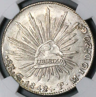 1842-Go PM NGC MS 62 Mexico 8 Reales Guanajuato Cap Rays Silver Coin (23062701D)