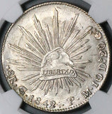 1842-Go PM NGC MS 62 Mexico 8 Reales Guanajuato Cap Rays Silver Coin (23062701D)