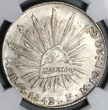 1842-Go PM NGC MS 62 Mexico 8 Reales Guanajuato Cap Rays Silver Coin (23062701D)