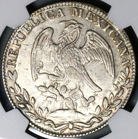 1842-Go PM NGC MS 62 Mexico 8 Reales Guanajuato Cap Rays Silver Coin (23062701D)