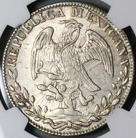 1842-Go PM NGC MS 62 Mexico 8 Reales Guanajuato Cap Rays Silver Coin (23062701D)