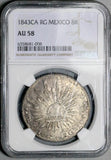 1843-Ca NGC AU 58 Mexico 8 Reales Chihuahua Mint Rare Silver Coin (26102601C)