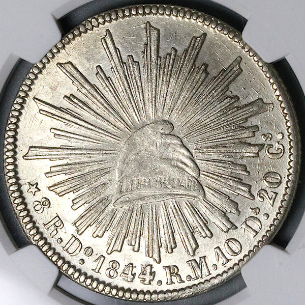 1844/35-Do NGC AU Mexico 8 Reales Durango Rare Overdate Silver Coin (24080701C)