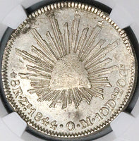 1844-Zs NGC AU 58 Mexico 8 Reales Zacatecas Cap Rays Silver Coin (24010604D)