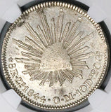 1844-Zs NGC AU 58 Mexico 8 Reales Zacatecas Cap Rays Silver Coin (24010604D)