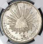 1844-Zs NGC AU 58 Mexico 8 Reales Zacatecas Cap Rays Silver Coin (24010604D)