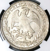 1844-Zs NGC AU 58 Mexico 8 Reales Zacatecas Cap Rays Silver Coin (24010604D)