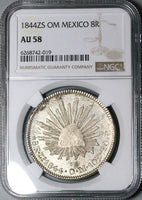 1844-Zs NGC AU 58 Mexico 8 Reales Zacatecas Cap Rays Silver Coin (24010604D)