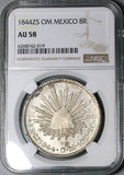1844-Zs NGC AU 58 Mexico 8 Reales Zacatecas Cap Rays Silver Coin (24010604D)