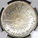 1846-Mo NGC MS 62 Mexico 8 Reales Near PL Cap Rays Mint State Silver Coin (24080101C)