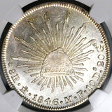 1846-Mo NGC MS 62 Mexico 8 Reales Near PL Cap Rays Mint State Silver Coin (24080101C)