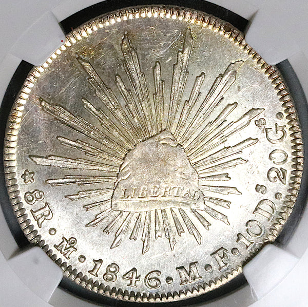 1846-Mo NGC MS 62 Mexico 8 Reales Near PL Cap Rays Mint State Silver Coin (24080101C)
