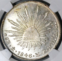 1846-Mo NGC MS 62 Mexico 8 Reales Near PL Cap Rays Mint State Silver Coin (24080101C)