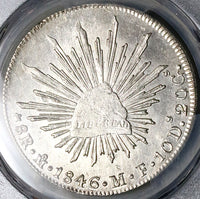 1846-Mo PCGS UNC Mexico 8 Reales Cap Rays Silver Dollar Coin (25040602D)